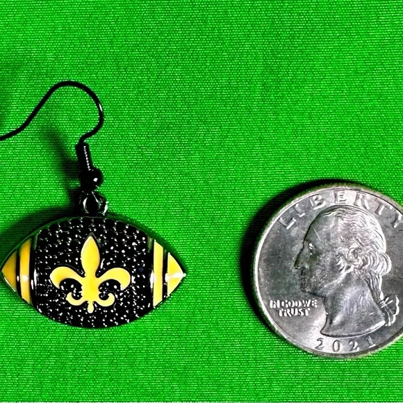 NWT New Orleans Saints Black Rhinestone Football Shaped Earrings - Picture 2 of 3